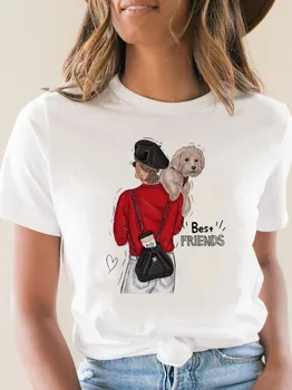 Лучшие друзья, девочка-собака, забавная футболка с принтом, женская Футболка Y2K 90-х годов, белые Топы С круглым вырезом, женская Повседневная Одежда с Круглым вырезом, Прямая доставка