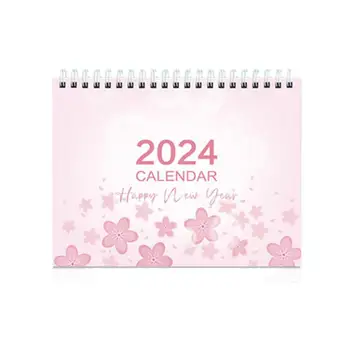 Милый Настольный Календарь С Цветочной Спиралью на 2024 год, Настольный Календарь На 12 Месяцев, Календарь Для Дома, Школьного Класса, Декоративный Календарь Для