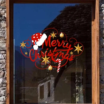 Наклейки на стену с Рождественским рисунком, Художественное Рождественское украшение комнаты, настенная роспись, Новогодние стеклянные окна, самоклеящиеся наклейки для домашнего декора