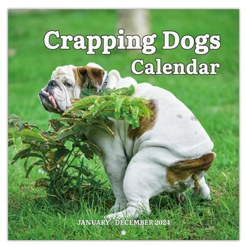 Настенный календарь на 2024 год - Календарь на 2024 год, январь 2024 - декабрь 2024, Календарь 12 какающих собак в месяц на 2024 год, Забавные подарки-приколы