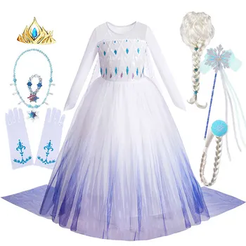 Необычное Детское платье принцессы для вечеринки в честь Дня рождения Frozen, белое платье Эльзы из сетки с блестками, Карнавальный костюм Снежной Королевы на Хэллоуин