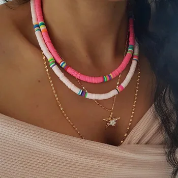 Новое модное ожерелье-чокер из мягкой керамики из смолы Для женщин, богемное Регулируемое ожерелье с воротником из красочной глины, пляжные украшения