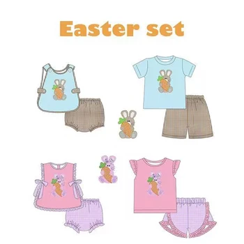 Новый дизайн одежды East Day для детей, мальчиков и девочек, одежда из молочного шелка, розовый топ с кроликом, клетчатые туфли с оборками, модная одежда se