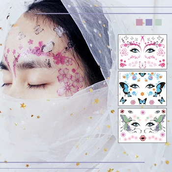 Новый набор наклеек с временной татуировкой на лице для детей и взрослых, наклейки для украшения макияжа с цветочным рисунком бабочки для переноса воды