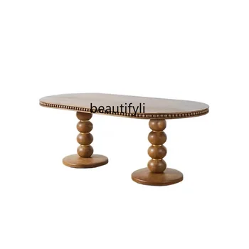 Овальный длинный стол из массива белого дуба в американском стиле, Римская колонна, круглый стол, Журнальный столик, простая французская мебель в стиле ретро