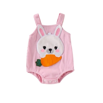 Пасхальный наряд для маленьких девочек и мальчиков, Комбинезон с Мультяшным Кроликом и Морковкой, Комбинезон с вышивкой, Одежда для новорожденных
