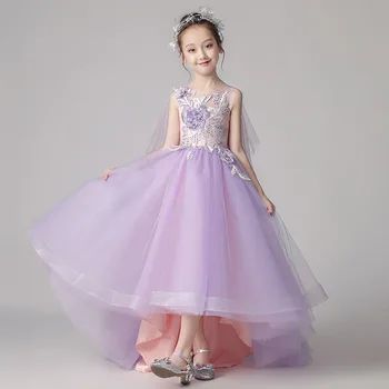 Платье принцессы на день рождения для девочек, пышное детское вечернее платье для подиума, летние костюмы для игры на пианино для иностранных гостей