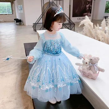 Платье Принцессы, Осенне-Зимнее Детское Синее Платье, Новая Одежда С Длинными Рукавами