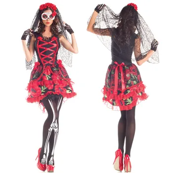 Плюс размер Красный Сексуальный Хэллоуин Труп Невесты Ужас Свадебное платье Зомби Невеста Одевается Косплей Костюм Вечеринка Одежда для взрослых M40459