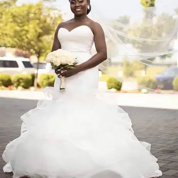 Плюс Размер Платья Русалки С Африканскими Оборками Из Органзы Милая Свадебные Платья Без Рукавов На Пуговицах Настроить Свадьбу
