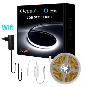 Полный комплект Wifi COB LED Strip Light Kit Работает с Alexa Для декора комнаты Tuya APP Control 12V/24V Гибкая Светодиодная лента Ribbon Light