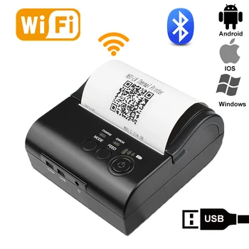 Портативный 80-мм термопринтер чеков, портативный принтер Mini Bluetooth, мобильный Wifi, совместимый с Android iOS Windows POS Print