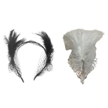 Привлекательный обруч для волос из сетки и перьев в богемном стиле, Повязка на голову, Свадебная вечеринка, Женская укладка волос Невесты, Фотосессии, Головные уборы