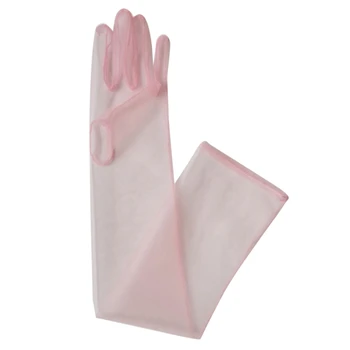 Прозрачные тюлевые длинные перчатки 55 см, свадебные Ультратонкие перчатки для церковных чаепитий, перчатки до локтя, варежки на весь палец, перчатки для платья