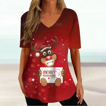 Рождественская футболка для женщин, топы с 3D принтом 