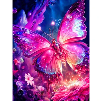 Розовая бабочка и цветок Алмазная живопись Наборы для вышивки крестом Алмазная мозаика Пейзаж 5D Горный хрусталь Украшение для домашнего декора