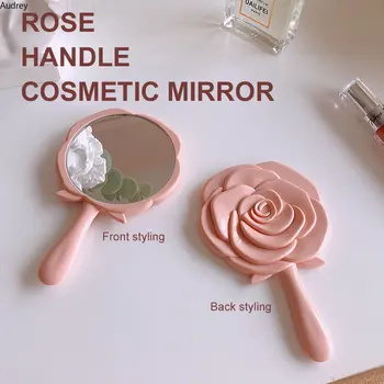 Розовое зеркало для макияжа, ручное, женское, портативное, держащееся в руке, домашнее, для макияжа, милая мини-ручка, туалетное, студенческое, Ins