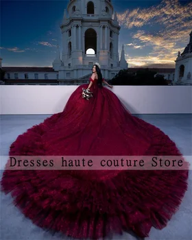 Роскошное Бордовое Бальное Платье Quinceanera Dresses 2023 С Кружевными Аппликациями Sweet 16 Dress Vestidos De 15 Años Свадебные Платья С Корсетом