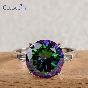 Роскошное кольцо Cellacity с топазом Mystic Fire Rainbow, Обручальное кольцо, твердый прямоугольник из стерлингового серебра 925 пробы, Уникальный ювелирный подарок