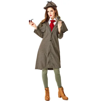 Роскошные Костюмы детектива Шерлока для взрослых Женщин, Карнавальный костюм Пурима, Винтажное Викторианское пальто для ролевых игр следователя.