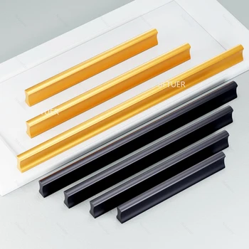Ручки выдвижных ящиков кухонного шкафа из алюминиевого сплава Золотисто-черные ручки шкафов в американском стиле Длинная мебельная фурнитура