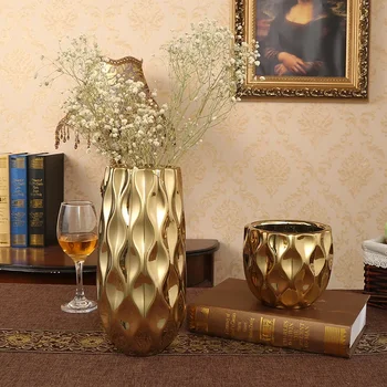 скандинавская ваза Золотая керамическая ваза цветочный горшок и суккулентное украшение для дома украшение вазы для гостиной украшение вазы