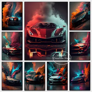 Современный Lamborghini Футуристический арт-Кабриолет, Суперкар, спортивные автомобили, плакат, картина на холсте, настенные панно для декора гостиной