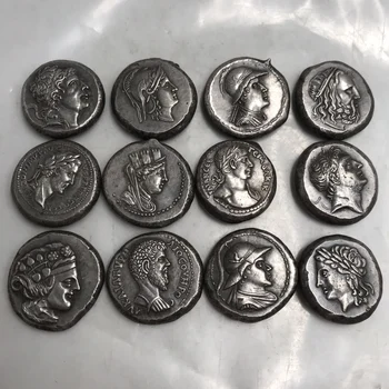 Тяжелые серебряные монеты древнегреческой чеканки, резные головки, Римские Самородки, иностранные серебряные монеты, 12 штук в упаковке