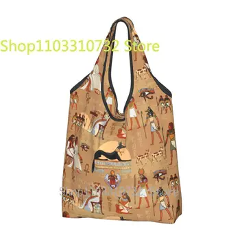 Фреска Древний Египет Многоразовые сумки для покупок Складная сумка-тоут вместимостью 50 фунтов с чехлом, экологически чистая, моющаяся