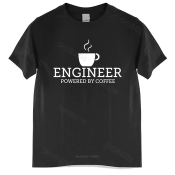 Хлопковая футболка Для мужчин с круглым вырезом, Топы Engineer - Powered By Coffee - Забавная футболка - Сделано по заказу в США, Черная футболка Homme