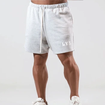 Хлопчатобумажные шорты для бега M-3XL LYS, мужская однотонная одежда, короткие штаны для фитнеса и бодибилдинга, пляжные шорты для занятий спортом в спортзале, Homme,