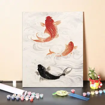 Цифровая картина маслом с наполнителем Китайская благоприятная Золотая рыбка Руйи, карп, украшение крыльца, цвет масляной акриловой живописи