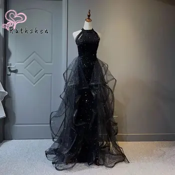 Черное Длинное Вечернее Платье в пол для Женщин 2023 С Блестками И Оборками, Вечернее Платье для Выпускного Вечера, Vestidos De Fiesta