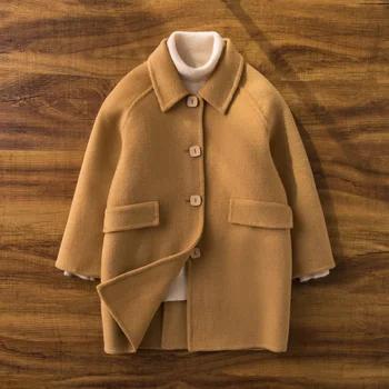 Шерстяное пальто в западном стиле для мальчиков и девочек, осенне-зимнее двустороннее кашемировое пальто, детская корейская версия m