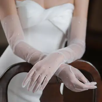 Элегантные Длинные Свадебные перчатки, женские простые свадебные перчатки с блестками, новинка 2023 года, Guantes De Novia