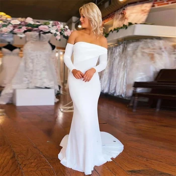 Элегантные складки из крепа с открытыми плечами, свадебное платье Русалки 2023, простой шлейф на молнии сзади для женщин, размеры по индивидуальному заказу